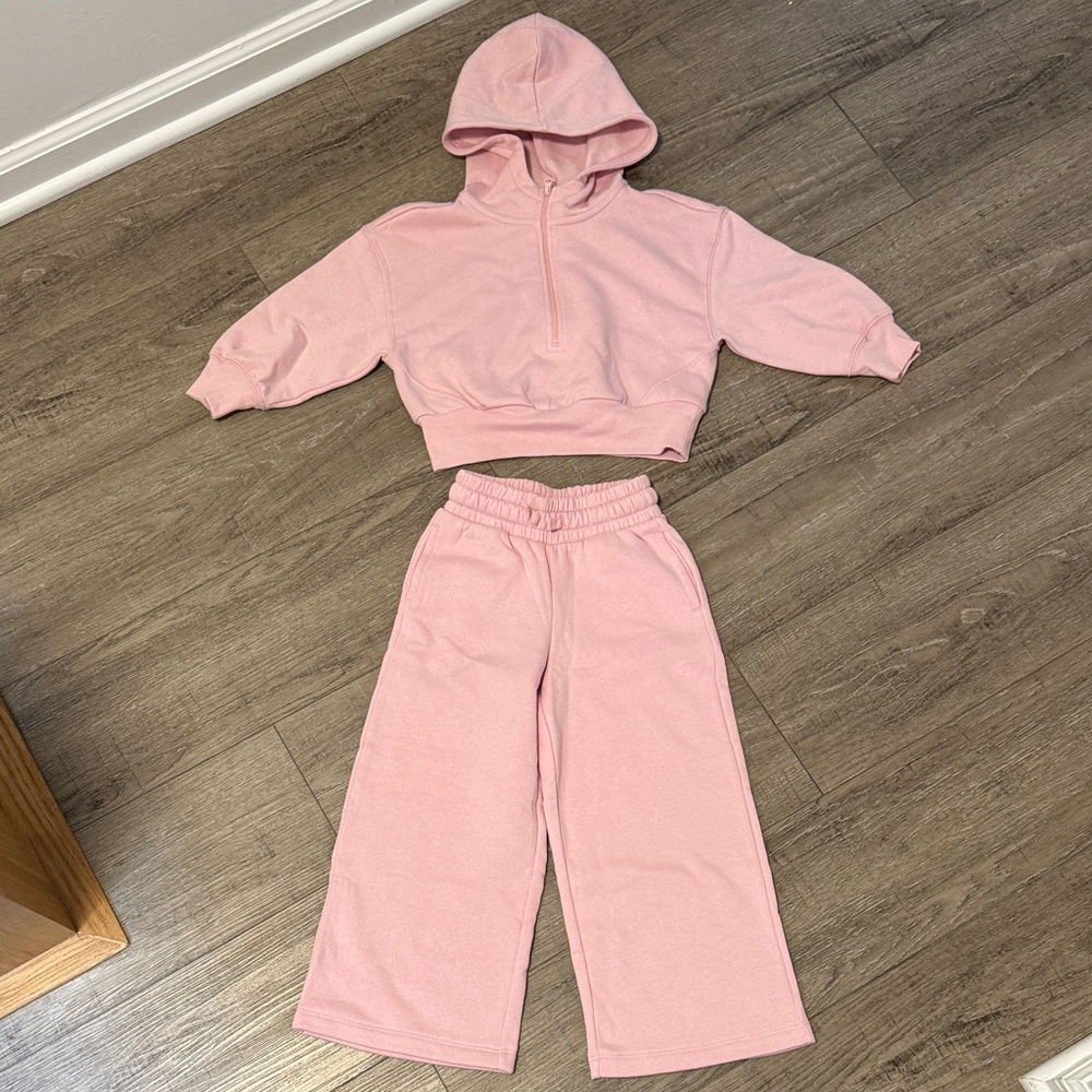 GAP Kids Pink Cropped Hoodie & Wide-Leg Joggers Set